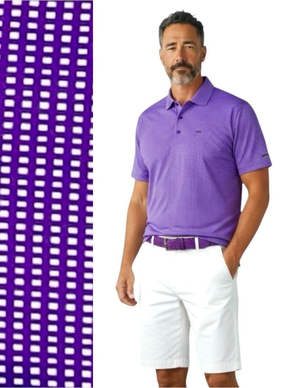Chase 54 Polo Purple Gingham Print Golf Performance Short Sleeve Shirt Sz L